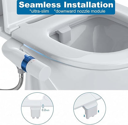 Bidet Attachment For Toilet, Non Electric Dual Nozzle Bathroom Sprayer | Self Cleaning Nozzle, Adjustable Pressure Control, Slim Design, Easy Installation, RV & Home Use