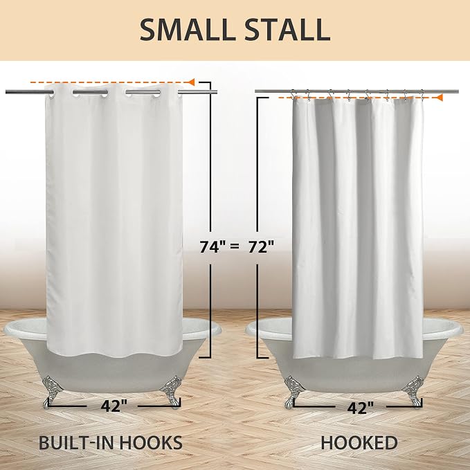River Dream No Hook Stall Shower Curtain Microfiber Fabric - Soft 42" Width Shower Stall Curtain Hotel Grade, Waterproof & Machine Washable, White, 42x74 | Waterproof Fabric Shower Curtain Set, Bottom Magnets, Soft & Machine Washable, 42W x 74H
