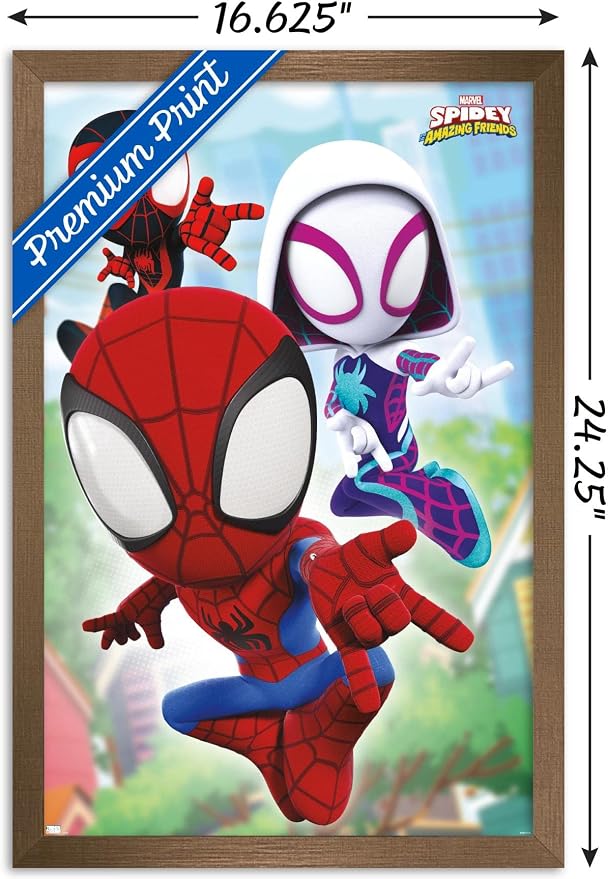 Trends International Marvel Spidey and His Amazing Friends - Webs Wall Poster, 14.72" x 22.37", Bronze Framed Version