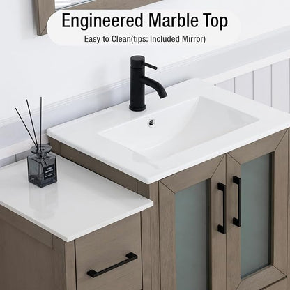 HOMEBEYOND 36 Inch Modern Bathroom Vanity with Sink & Mirror, Single Vanity Cabinet with Basin and Mirror, Dove-Tailed Drawers, Soft-Closing Doors, Wood, Driftwood Gray
