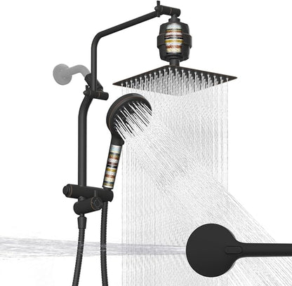 Metal 10" Filtered Rainfall Showerhead Combo, Easy Reach, Oil Rubbed Bronze | 4-Way Diverter with Pause Mode, High Pressure Shower Head with 10-Spray Handheld, 71" Hose/12" Extension Arm/Holder
