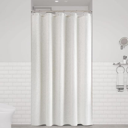 42 Inch Shower Curtain - Stall Narrow Half Linen Ultra Thick Fabric Shower Curtain Set with Hooks, Boho Farmhouse Rustic RV Camper Bath Curtains for Bathroom, Beige White, 42x72