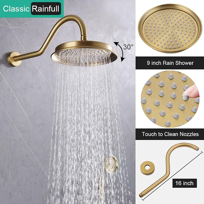 Antique Rain Shower Faucet Set with Handheld Sprayer | Brushed Titanium Gold, Multi-layer Plating, Vintage Rainfall, 2-Function Diverter Brass Valve, Wall Mount Easy Install