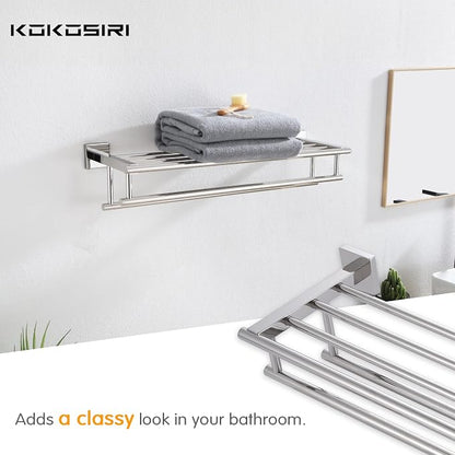 KOKOSIRI Bathroom Towel Rack Towel Holder 20 Inch Towel Shelf with Double Towel Bars Wall Mounted SUS 304 Stainless Steel, Polished Chrome, B6005CH-L20