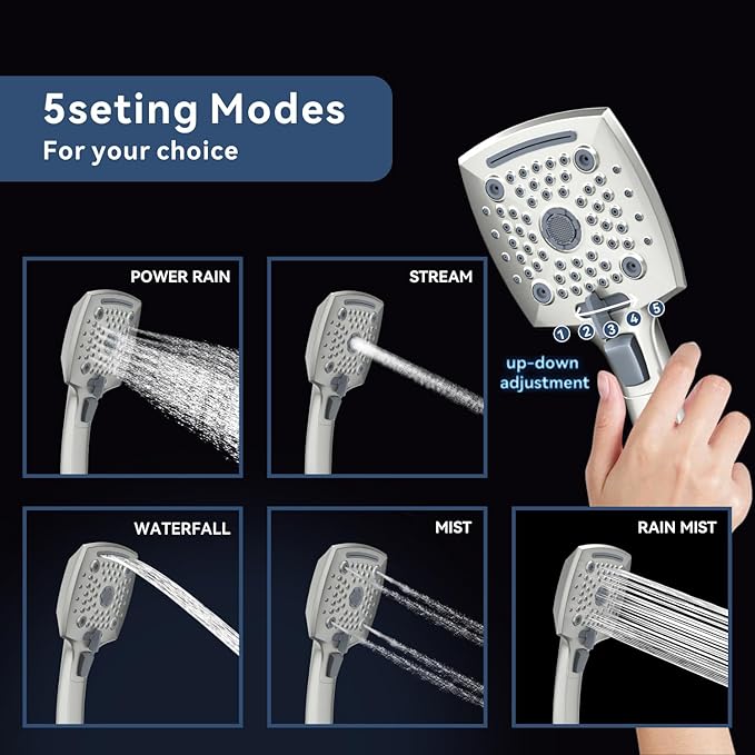 ELLO&ALLO Shower Faucet Set Mixing Valve and Trim Kit Brushed Nickel, Rainfall Waterfall Shower Head with Handheld Combo