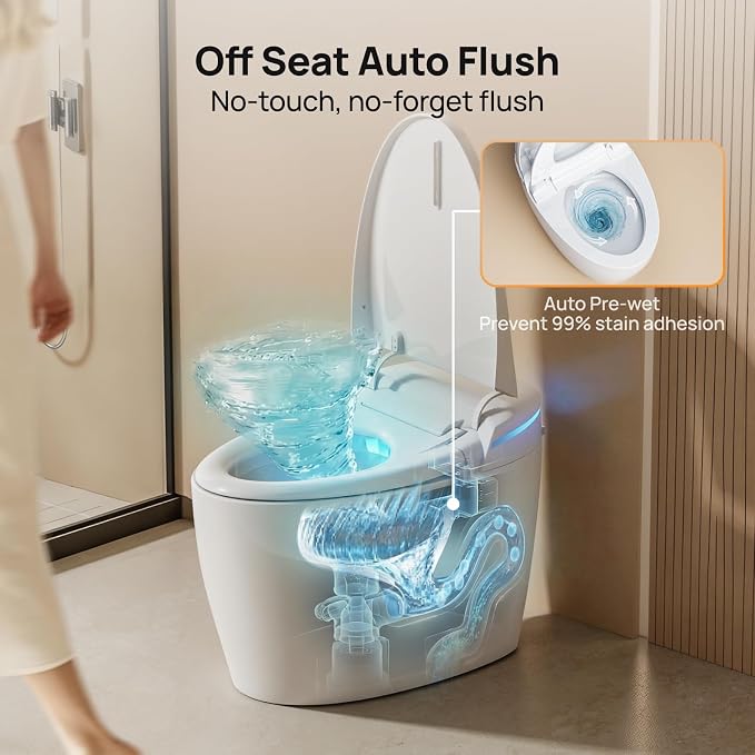 Smart Toilet with Bidet Built-in: Bidet Toilet with 4 Washing Child Friendly Modes, Elongated Heated Seat, One Piece Toilet with Dryer, Remote, Foot Sensor, Auto Flush Lid&Seat, UV-C Night Light