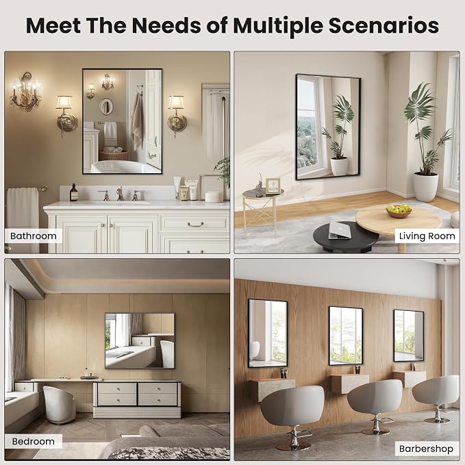 LOAAO Black Bathroom Mirror 22"X30" Rectangle Vanity Mirror | Tempered Glass, Hangs Vertically or Horizontally, Easy to Install, Wall Mounted, Modern Design