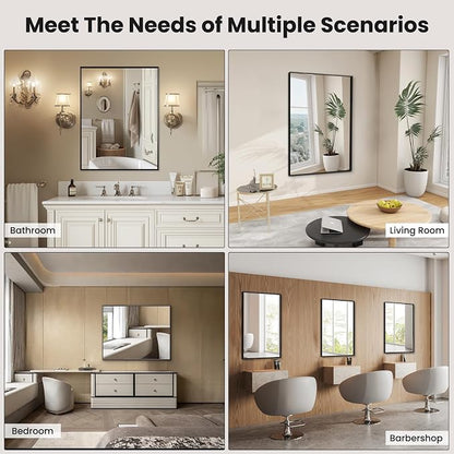 LOAAO Black Bathroom Mirror 22"X30" Rectangle Vanity Mirror | Tempered Glass, Hangs Vertically or Horizontally, Easy to Install, Wall Mounted, Modern Design
