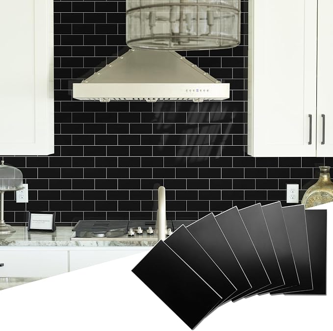 Yipscazo 2026 New Upgrade Peel and Stick backsplash 3 x 6 Inches, Backsplash Tile Peel and Stick Tile for Kitchen, Bathroom, Laundry Room, Fireplace(Polished Marble Black, 160 Pieces)