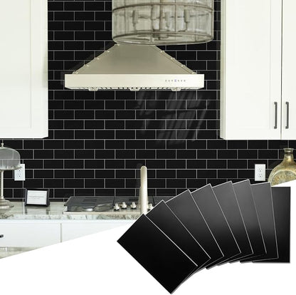 Yipscazo 2026 New Upgrade Peel and Stick backsplash 3 x 6 Inches 3D PVC Composite Wall Tile Stick on Backsplash Tile for Kitchen Bathroom, Laundry Room, Fireplace(Pure Black, 100 Pieces)