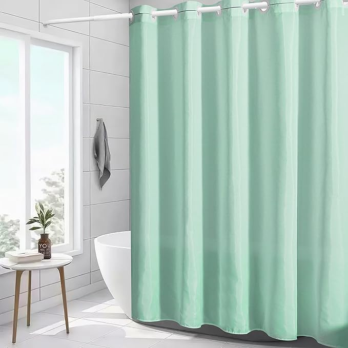 No Hook Stall Size Shower Curtain,48 x 84 Inch Small Half Narrow Shower Curtain Liner,Waterproof Fabric Bathroom Curtains with 6 Plastic Split Grommets,Hotel Grade Machine Washable,Mint Green