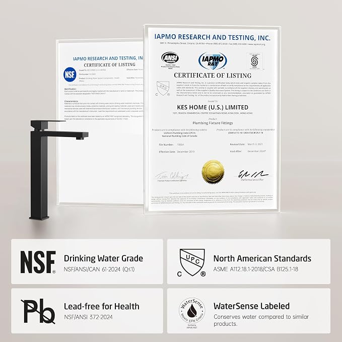 KES Vessel Sink Faucet, Black Bathroom Faucets, Tall Bathroom Faucets with Sink Drain with Overflow, L3156BLFF12-BK-C1