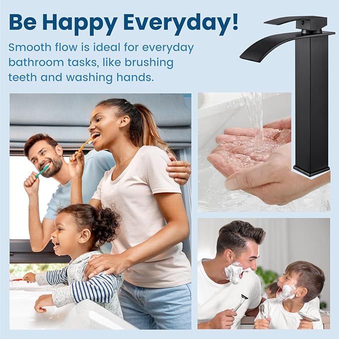 Airuida Tall Vessel Sink Faucet Oil Rubbed Bronze, Single Handle Single Hole Tall Waterfall Bathroom Faucet, Deck Mount Mixer Tap with Large Rectangular Spout Sink Washbasin Faucet Lavatory Vanity