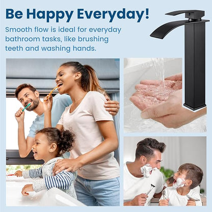 Airuida Tall Vessel Sink Faucet Oil Rubbed Bronze, Single Handle Single Hole Tall Waterfall Bathroom Faucet, Deck Mount Mixer Tap with Large Rectangular Spout Sink Washbasin Faucet Lavatory Vanity