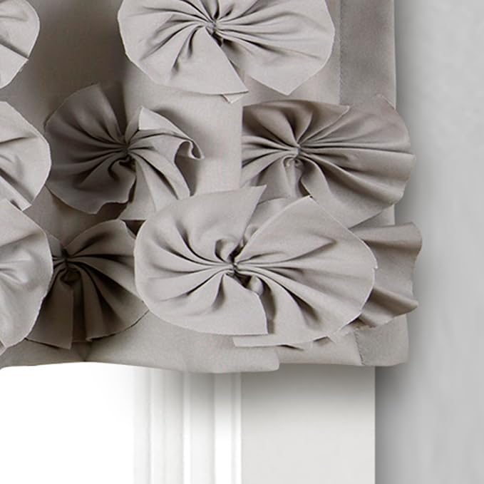 Lush Decor Riley Window Valance, Single 54" W x 18" L, Light Gray - Valance Curtains - Kitchen Valances for Windows - Bathroom Window Curtains