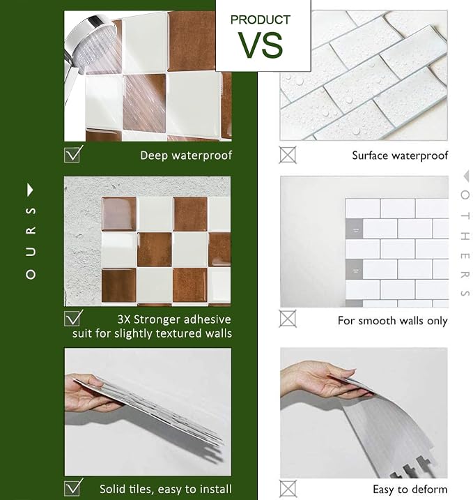 STICKGOO 10 Sheets Peel and Stick Backsplash - 9" x 9" 4D Adhesive Peel and Stick Tile Backsplash for Kitchen&Bathroom