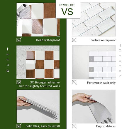 STICKGOO 10 Sheets Peel and Stick Backsplash - 9" x 9" 4D Adhesive Peel and Stick Tile Backsplash for Kitchen&Bathroom