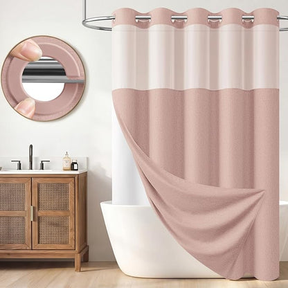72x87 Ringless Linen Textured Shower Curtain with Snap in Liner, Blush | Extra Long Size, 3 in 1 Durable Fabric Shower Curtain, Removable Liner, Waterproof & Washable, Mesh Top Window, Easy Setup