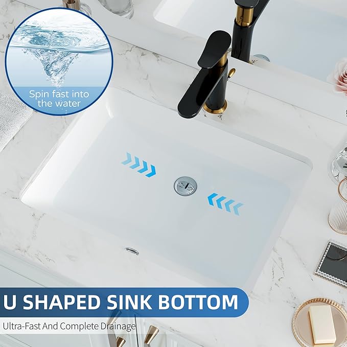 Undermount Bathroom Sink Rectangle, Hugsleek Interior Bowl Size 18 x 13 inch White Porcelain Ceramic Vessel Sink Under Counter Exterior Size 20x15in Rectangular Bath Sink Basin Lavatory Fireclay