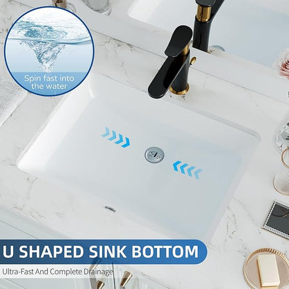 Undermount Bathroom Sink Rectangle, Hugsleek Interior Bowl Size 18 x 13 inch White Porcelain Ceramic Vessel Sink Under Counter Exterior Size 20x15in Rectangular Bath Sink Basin Lavatory Fireclay