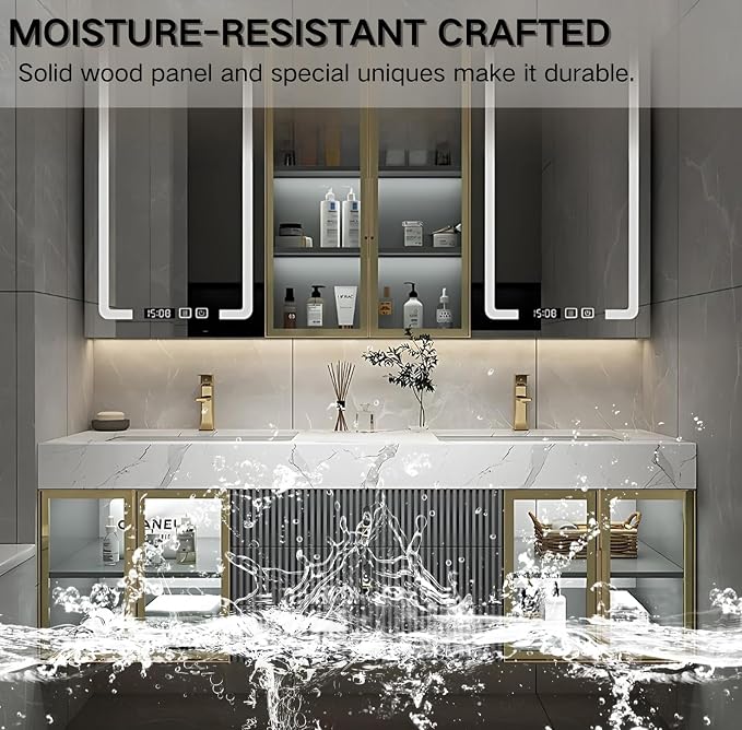 Double Bathroom Vanities with Sink, Floating Bathroom Vanity with LED Smart Defogging Mirror and Storage Cabinet, Modern Bathroom Sink Cabinet with One-Piece Sink and Countertop (Grey, 68")