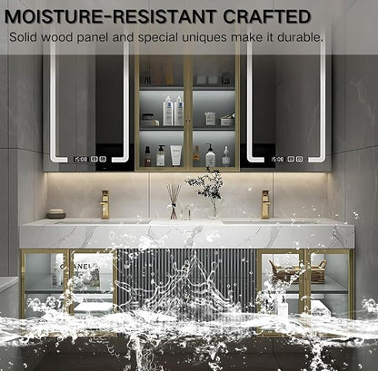 Double Bathroom Vanities with Sink, Floating Bathroom Vanity with LED Smart Defogging Mirror and Storage Cabinet, Modern Bathroom Sink Cabinet with One-Piece Sink and Countertop (Grey, 56")