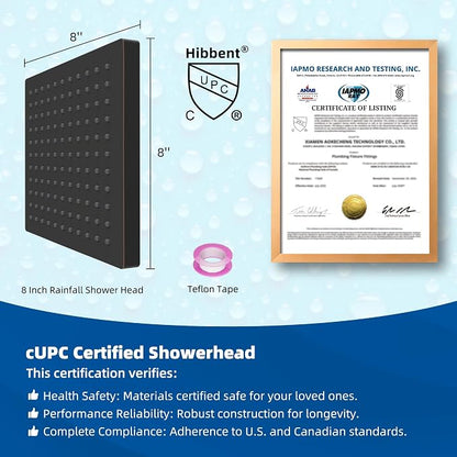 Hibbent cUPC Certified Thick Metal 8'' Rain Shower Head, Oil Rubbed Bronze | High Pressure Shower Head, Bathroom Waterfall Shower Heads, High Flow Fixed Showerheads with Adjustable Brass Ball Joint