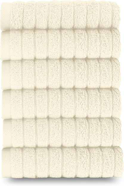 Elegant Comfort 100% Turkish Cotton Corduroy Ribbed Luxury Washcloths 6 Pack Soft 13 x 13 Inch - Higly Absorbent, Durable, Quick Dry, Spa Premium Hotel Quality for Bathroom or Travel, Ivory