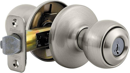 Kwikset Polo Entry Door Knob with Lock and Key, Secure Keyed Handle Exterior, Front Entrance and Bedroom, Satin Nickel, Pick Resistant SmartKey Rekey Security and Microban