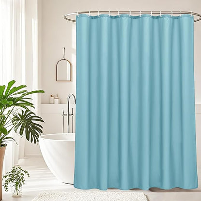 AooHome Standard 72x72 inch Shower Curtain Liner, Soft Polyester Solid Color Shower Curtain with Hooks, Weighted Hem, Water Repellent, Blue