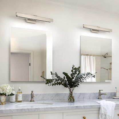 24" Brushed Nickel LED Vanity Light Bar for Bathroom Mirror, Dimmable 6000K White, Modern Wall Fixture for Bathroom & Bedroom Lighting Over Mirror, Hardwired Installation
