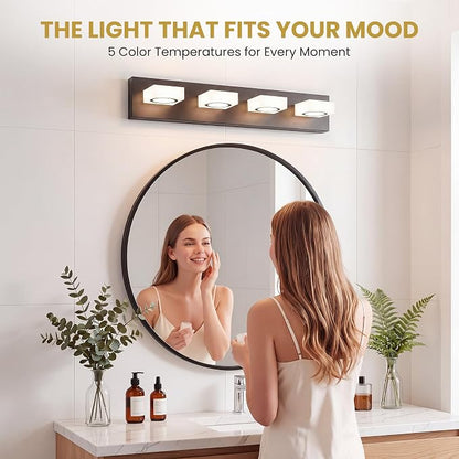 Bathroom Vanity Light, 4-Light 31 Inch Matte Black 5CCT 2700-6500K LED Bathroom Light Fixtures Over Mirror, Vanity Lighting Modern Bath Wall Sconce for Mirror Bedroom Living Room