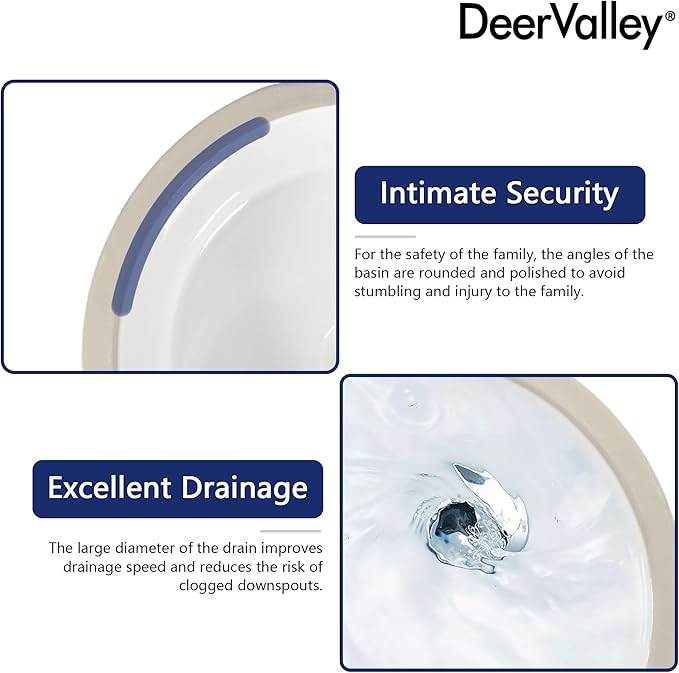 DeerValley 16x16 Inch Small Round Undermount Bathroom Sink, White Ceramic Under Counter Sink with Overflow, DV-1U0207