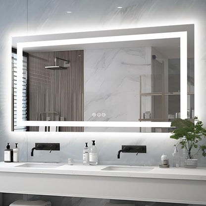 EchosLife 72"x36" Bathroom Mirror with Lights | Backlit + Front Lit, Anti-Fog, Stepless Dimmable, 3 Colors, Memory, Tempered Glass, UL Listed, Horizontal/Vertical
