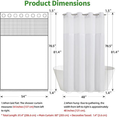 eachope No Hook Stall Shower Curtain with Snap-in Fabric Liner - 54x80 Heavy-Duty Linen Textured Striped Design,Narrow Rustic Modern Farmhouse Bohemian Bathroom Curtain,Water-Repellent,White | 330GSM Heavy-Duty Linen Textured Striped Design,Narrow Rust...