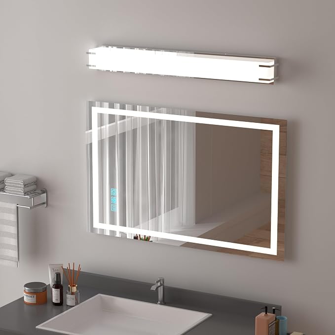 LED Bathroom Light Fixtures Over Mirror 32” Vanity Light with Milky White Lampshade 4000K Daylight Chrome Finishing Bath Bar (Chrome)
