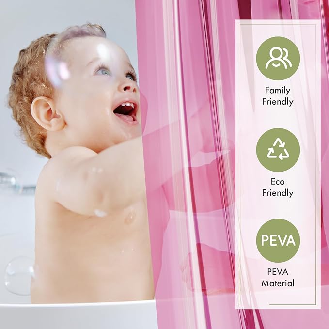 Shower Curtain Liner 72x72, Plastic Shower Liner PEVA Medium Weight Inside Shower Curtains for Bathroom with Rustproof Grommets, Clear Pink