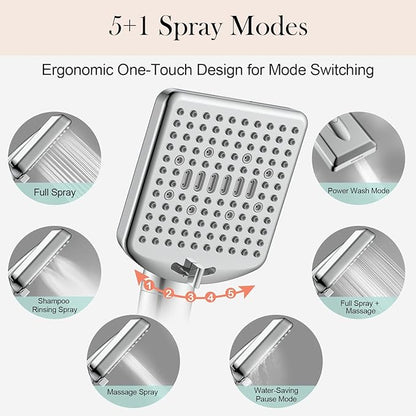 Homlord Filtered Shower Head with Handheld - High Pressure 6 Modes, 120 Anti-clog Nozzles, Detachable Showerhead with Hard Water Filters, Extra Long 6ft Hose, Power Wash Mode to Clean Bathroom, Pets