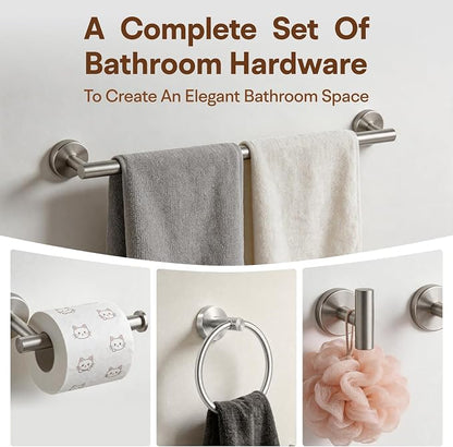 8 Pieces Bathroom Hardware Set, SUS304 Stainless Steel 24 Inch Bath Towel Bar Set, Round Bathroom Accessories Kit Wall Mounted Towel Holder (Brushed Nickel)