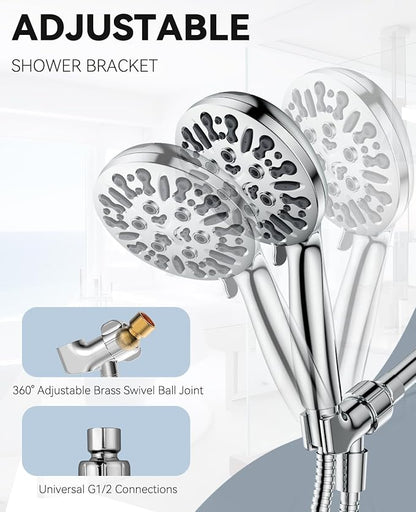JDO Shower Head with Handheld, High Pressure Handheld Shower Head 9 Settings, Detachable Shower Head Set with Stainless Steel Hose and Shower Bracket (Chrome)