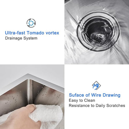 25 x 22 Inch Drop In Kitchen Sink 18 Gauge 304 Stainless Steel | 25"x22" Drop-in Sink | 18 Ga 304 SS | 1-hole | Topmount | Single Bowl | 9" Deep Basin| Large kitchen/prep