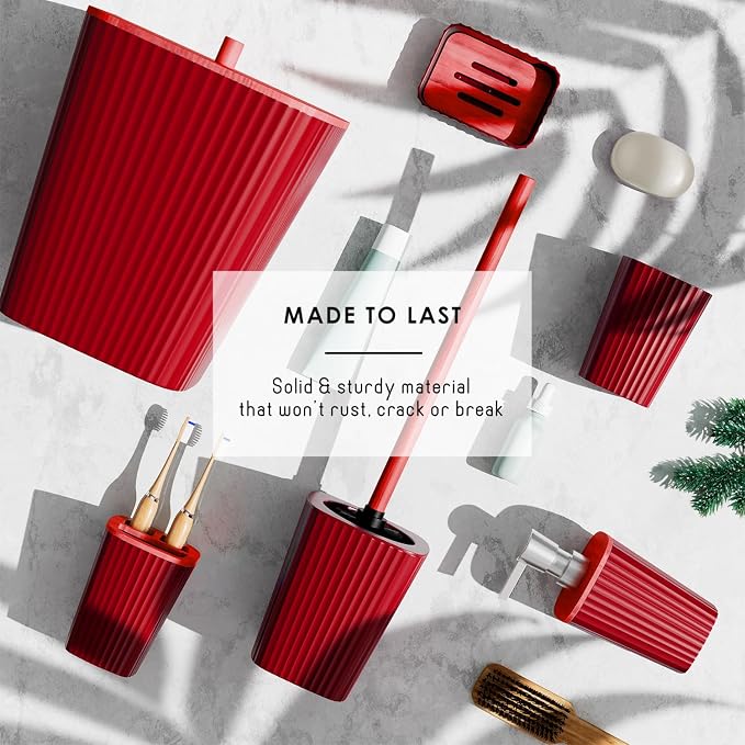 Clara Clark Bathroom Set - Christmas Bathroom Decor, Xmas Bathroom Accessories Set, 9PC Bathroom Accessory Set, Christmas Bathroom Sets with Bathroom Rugs, Toilet Brush, Trash Can & Soap Dispenser