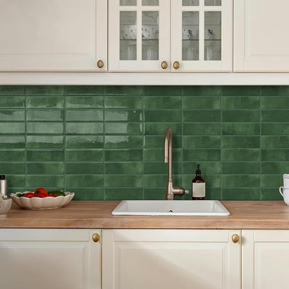 DEWOO 20-Sheet Green Peel and Stick Backsplash Tiles for Kitchen Wall | Self Adhesive,Vertical,Sticky,Subway,Rectangle,for Bathroom,Laundry,Sink,12"×12"