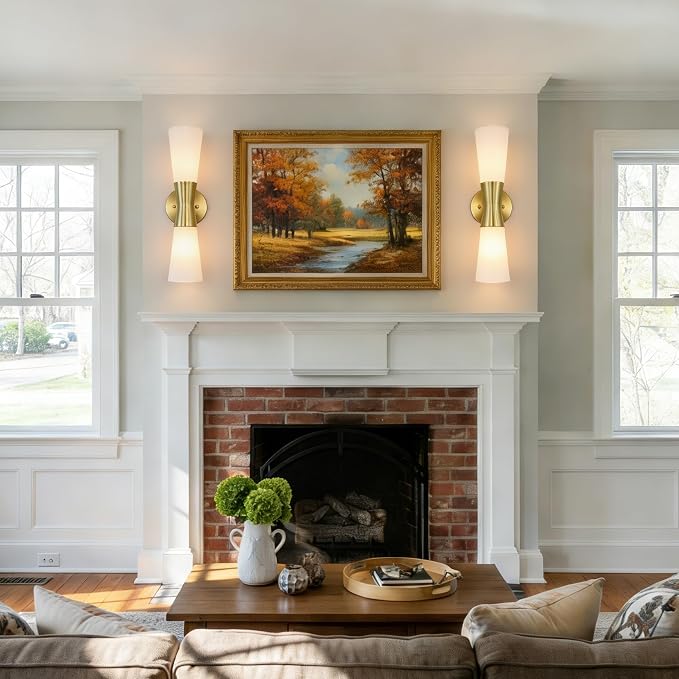 Wall Sconces Set of 2 for Bathroom, Modern Indoor Vanity Light Fixtures 17", Up Down Lighting, Wall Mount Lamp for Living Room Bedroom Hallway Stairway Fireplace Mirror E26 Base 2PC White&Gold