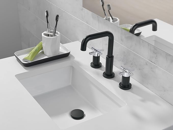 Delta Nicoli Chrome Bathroom Faucet 3 Hole, 8 Inch Widespread Bathroom Sink Faucet for Vanity, Push-Pop Drain Assembly, Chrome 35894LF