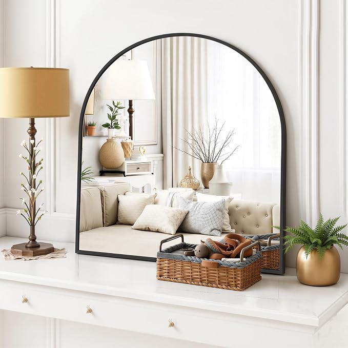 Arched Wall Mirror 32x31 Inch Black Bathroom Vanity Mirror with Metal Frame | Modern Arch Mirror for Bedroom, Living Room, Entryway, Wall Mounted Decorative Mirror