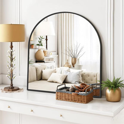 Arched Wall Mirror 32x31 Inch Black Bathroom Vanity Mirror with Metal Frame | Modern Arch Mirror for Bedroom, Living Room, Entryway, Wall Mounted Decorative Mirror