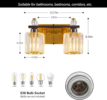 Bathroom Vanity Lights 2-Light Black Gold Modern Crystal Vanity Light Fixtures Over Mirror Crystal Bathroom Vanity Lighting Fixtures
