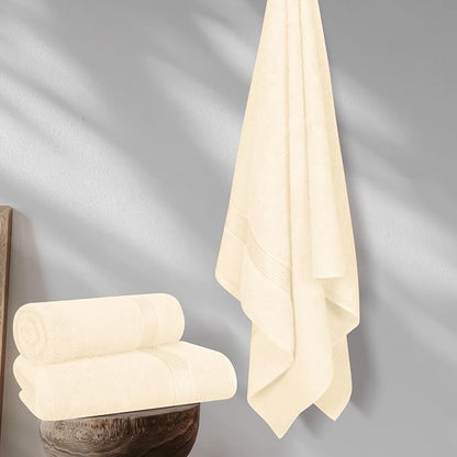Cotton 2 Pack Oversized Bath Towel Set 28x55 inches, Large Bath Towels, Ultra Absorbant Compact Quickdry & Lightweight Towel, Ideal for Gym Travel Camp Pool - Ivory