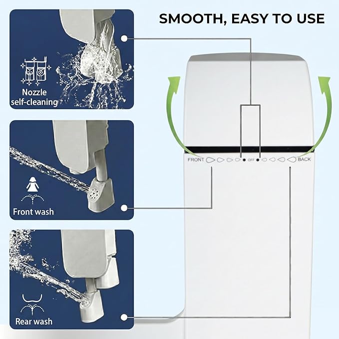 MOBY Bidet Toilet Seat Attachment - Non-Electric, Dual Nozzles with Self-Cleaning, Ultra-Thin Design, Easy 10-Minute Installation, Adjustable Water Pressure, Effortless Cleaning Experience